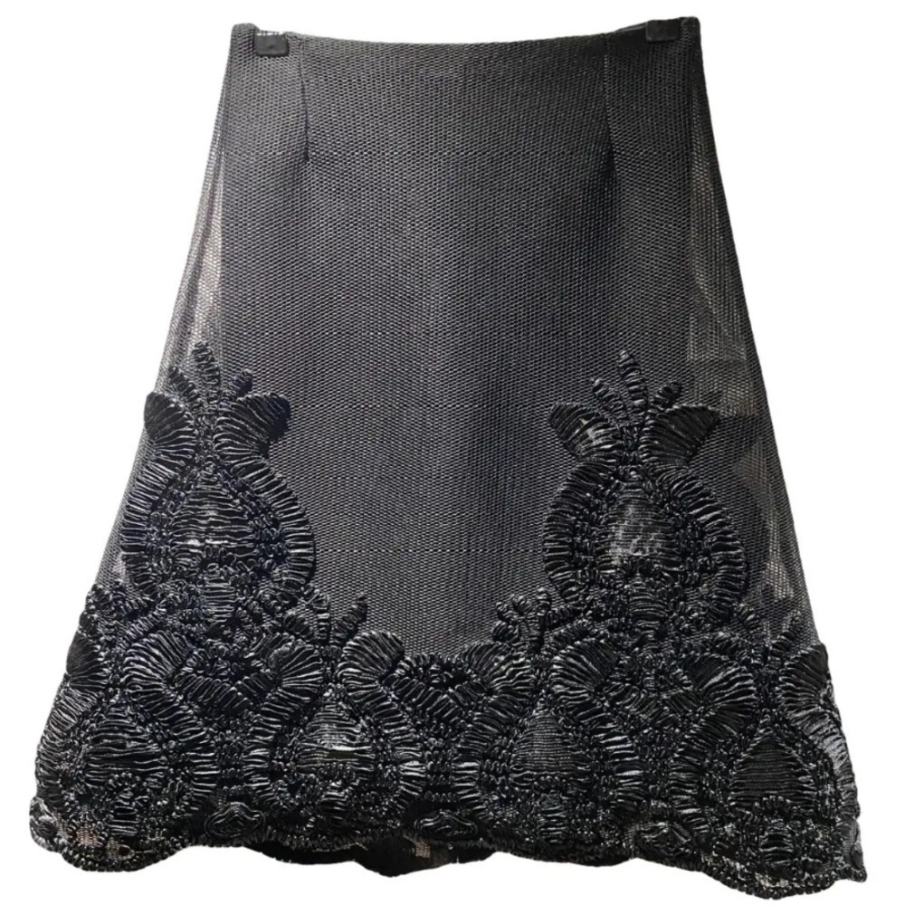 Maje ‘Jade’ Black Honeycomb Mesh Embroidered Skirt
